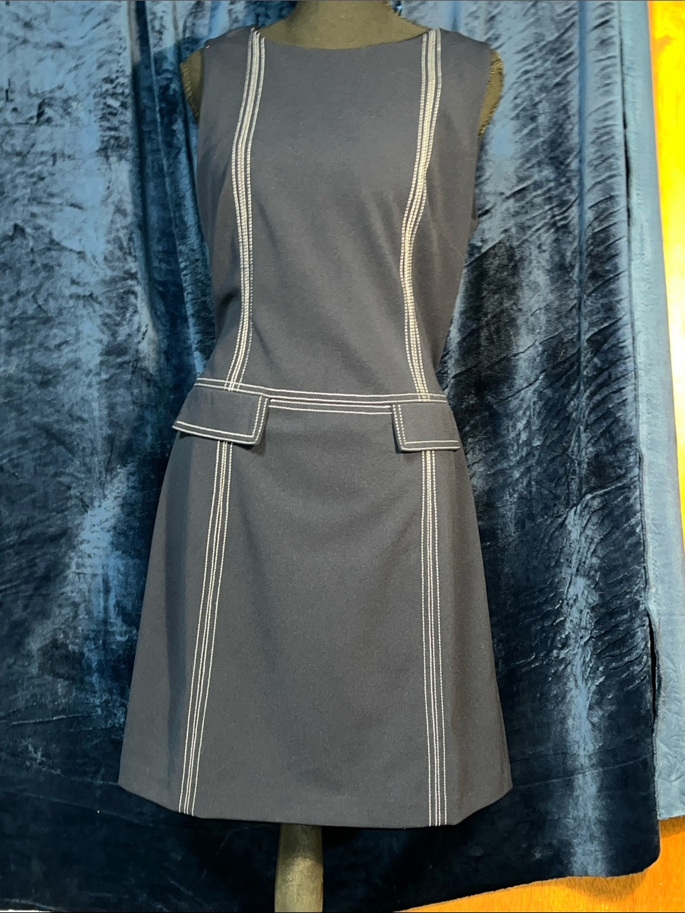 Tommy Hilfiger Navy Shift Dress with White Stitching Accents